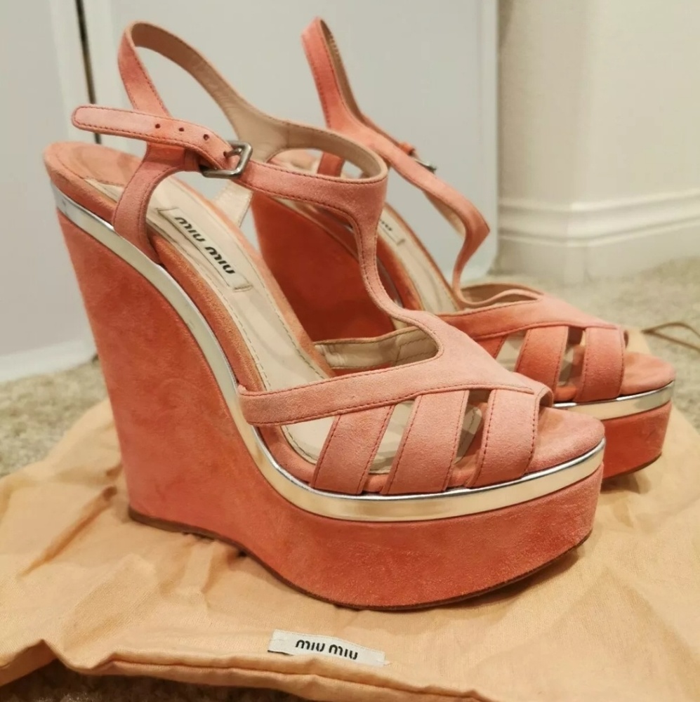 Miu Miu Coral Pink Suede Ankle Strap pumps Heels